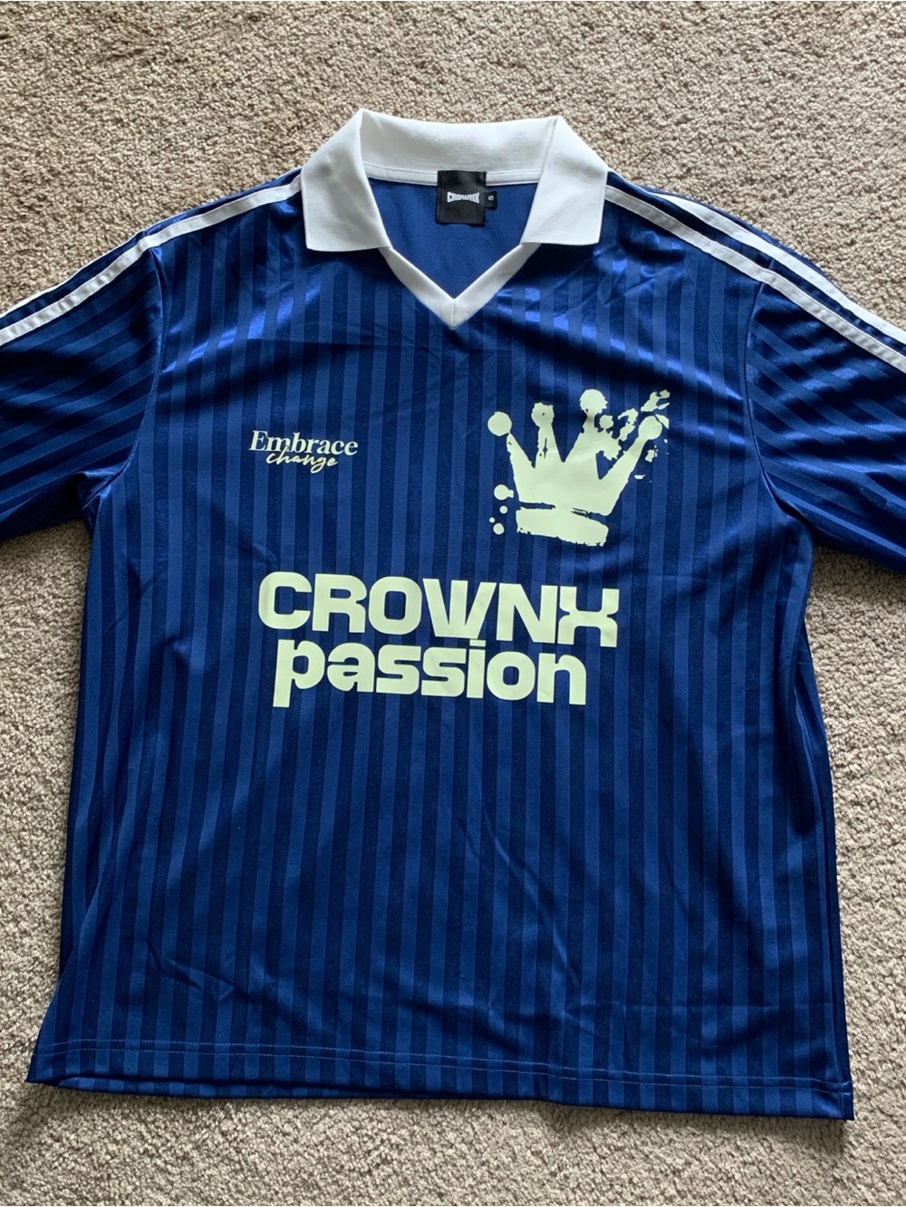 Crown Blue Kids Soccer Jersey with White Collar